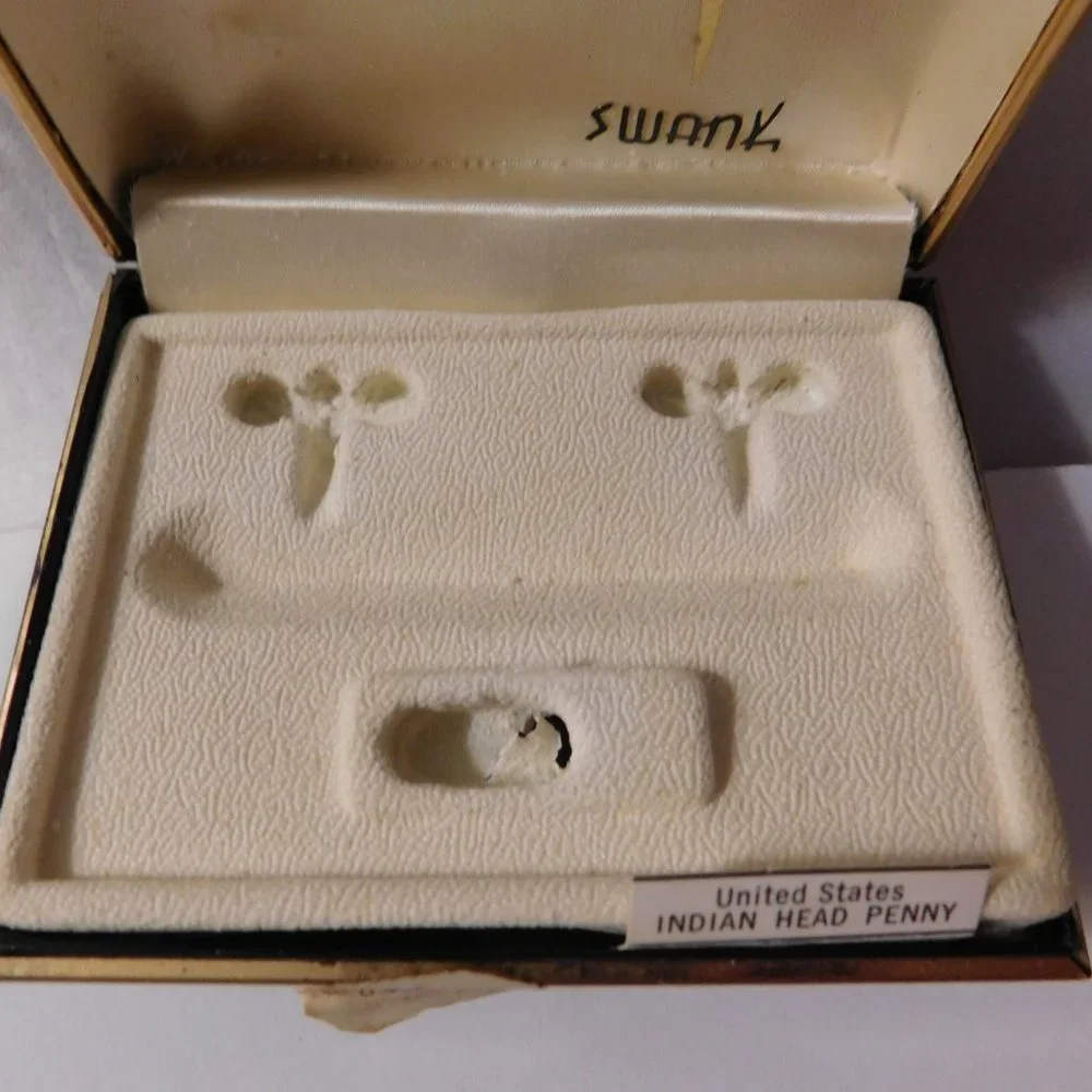 Swank Copper Indian Head Cuff-links and Tie Clip Vintage 1900's with Swank Box